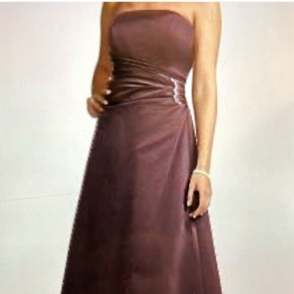 David's Bridal SZ 8 truffle satin strapless formal flare gown bridal formal prom - Picture 1 of 13